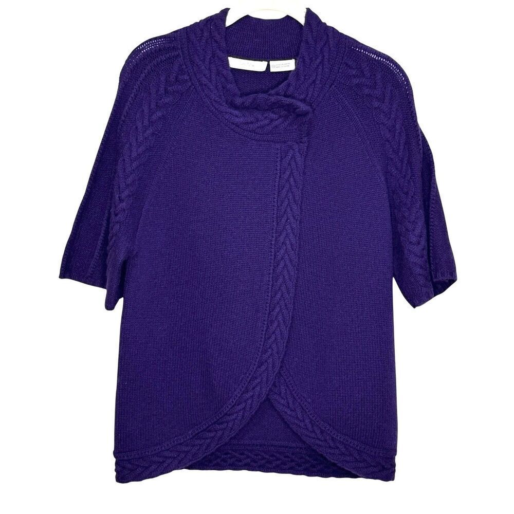 Neiman Marcus Cashmere Sweater Womens Small Purple Cable Knit Short Sleeve